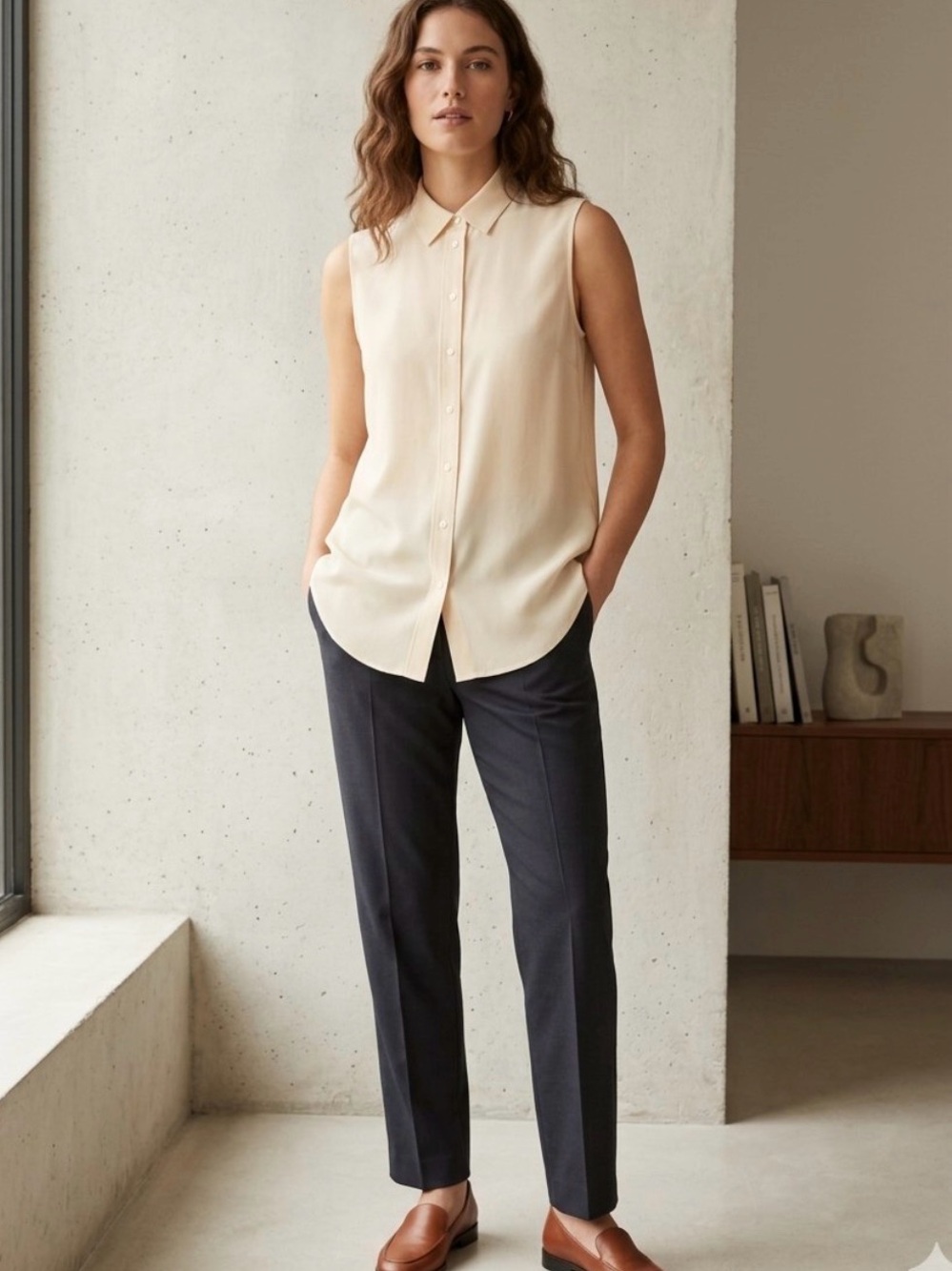 Everlane Sleeveless Shirt
100% Silk The Clean 
 Relaxed Sheer Office Size 4